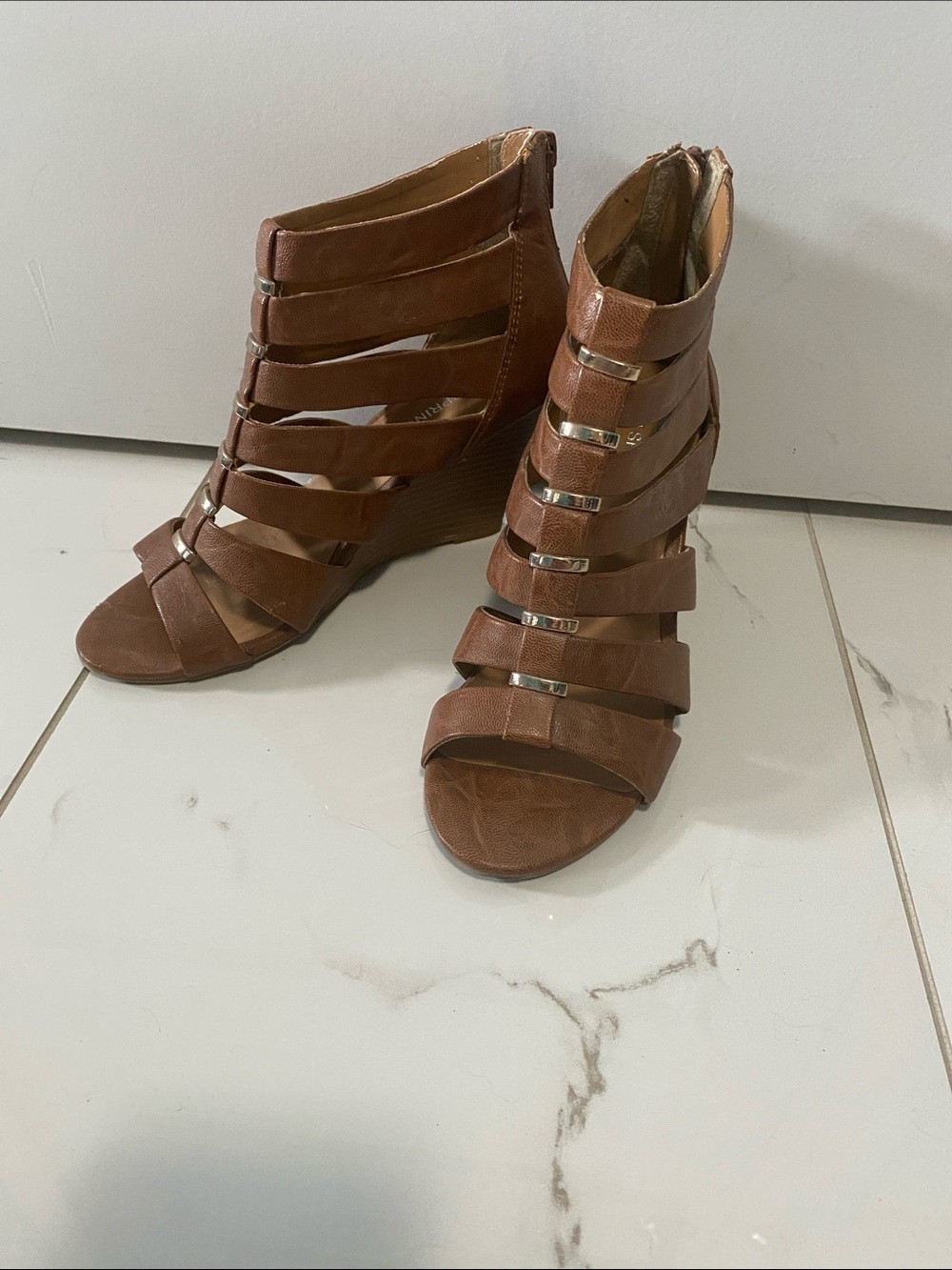 Brown Strappy Wedge Sandals